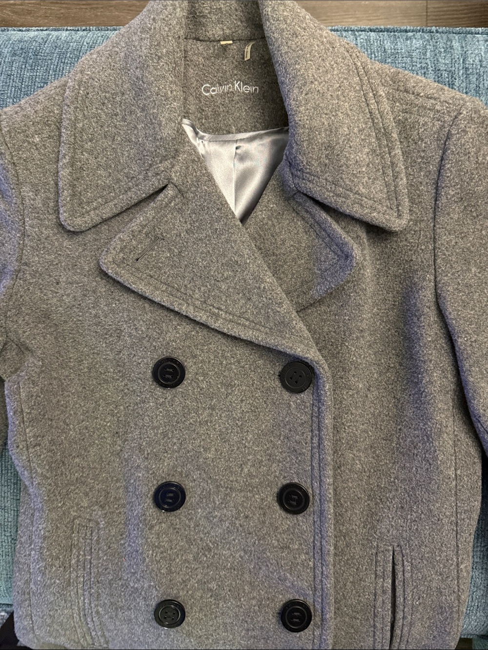 Calvin Klein Gray Double-Breasted Wool-Blend Peacoat